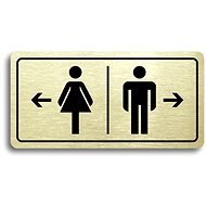 Accept Pictogram "WOMEN'S TOILET LEFT, MEN'S TOILET RIGHT" (160 × 80mm) (Gold Plate - Black Print) - Sign