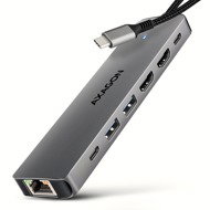 AXAGON HMC-7HX2, 7-in-1 Hub, USB-C 5Gbps, 2x USB-A, 1x USB-C, 2x HDMI 4k/60, RJ-45, PD 100W - Docking Station