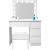 Aga Toaletní stolek se zrcadlem a osvětlením + taburet Matný bílý 2/2 - Dressing Table