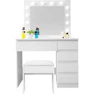 Aga Toaletní stolek se zrcadlem, osvětlením a el.zásuvkou + taburet Matný bílý 2/2 - Dressing Table