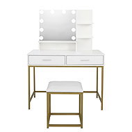 Aga MRDT17 Dressing table with mirror and LED lighting + stool Matte white - Dressing Table