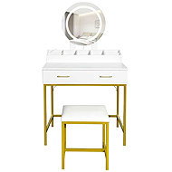 Aga MRDT24 Dressing table with mirror and lighting + white stool - Dressing Table