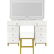 Aga MRDT20 Dressing table with mirror and lighting + stool matt, white - Dressing Table