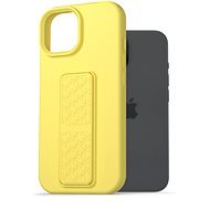 AlzaGuard Liquid Silicone iPhone 15 sárga tok állvánnyal - Telefon tok