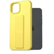 AlzaGuard Liquid Silicone iPhone 15 Plus sárga tok állvánnyal - Telefon tok