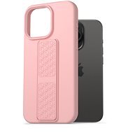 AlzaGuard Liquid Silicone iPhone 15 Pro rózsaszín tok állvánnyal - Telefon tok