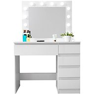 Aga Toaletní stolek MRDT06 se zrcadlem a osvětlením, lesklý bílý - Dressing Table