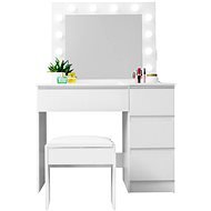 Aga Toaletný stolík MRDT09 so zrkadlom, osvetlením a el. zásuvkou + taburet, lesklý biely - Toaletný stolík