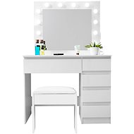 Aga Toaletní stolek MRDT10 se zrcadlem, osvětlením a el. zásuvkou + taburet, lesklý bílý - Dressing Table