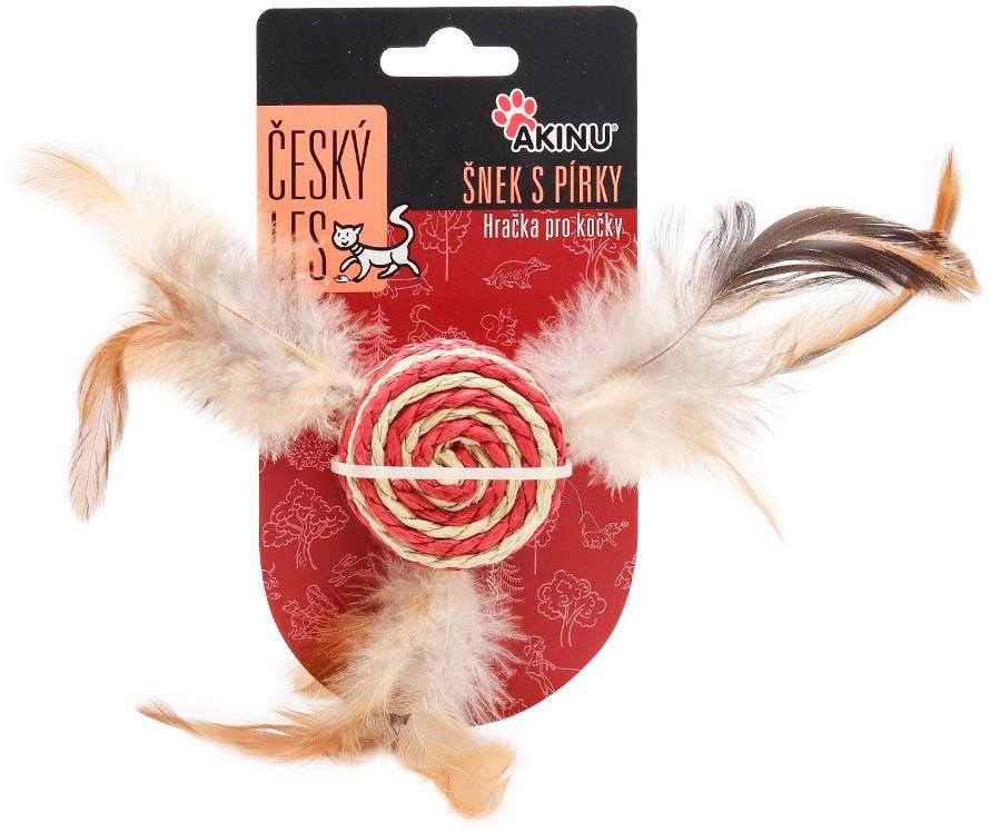 Akinu Czech Forest Snail with feathers for cats red, sisal - Cat Toy