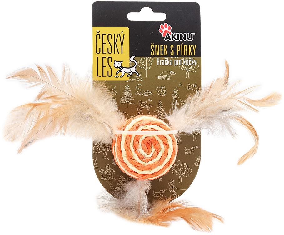 Akinu Czech Forest Snail with feathers for cats orange, sisal - Cat Toy