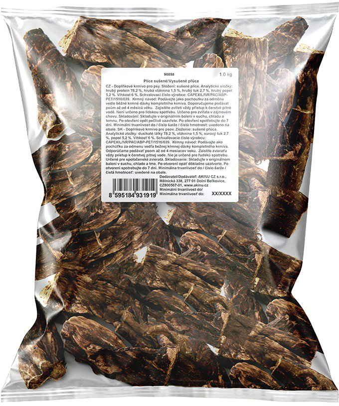 Akinu Lung dried 6-10 cm 1 kg - Dog Jerky