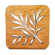 AMADEA Wooden coaster square with branch motif, solid wood, 9 cm - Coaster