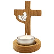 AMADEA Wooden Candlestick Cross made of Solid Wood with a Deposit - Heart, Height 12cm - Candlestick