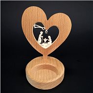 AMADEA Wooden Heart Candlestick with Insert - Nativity Scene, Solid Wood, Height 10cm - Candlestick