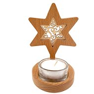 AMADEA Wooden Candlestick Star with Insert - Ornament, Solid Wood, Height 10cm - Candlestick