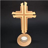 AMADEA Wooden Candlestick Cross, Solid Wood, Height 24cm - Candlestick