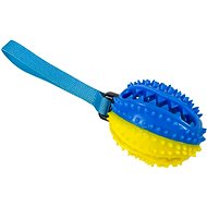 ANNAM Rubber ball for treats with rope 8 cm, blue yellow - Dog Toy Ball