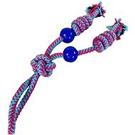 ANNAM Knot with two balls 35 cm, pink - Dog Toy