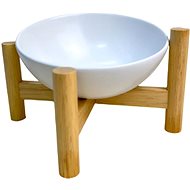 ANNAM Ceramic bowl with wooden base 15 cm, white - Dog Bowl