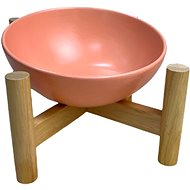 ANNAM Ceramic bowl with wooden base 15 cm, salmon - Dog Bowl