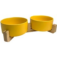 ANNAM Ceramic bowl with wooden base 15,5 cm, yellow - Dog Bowl