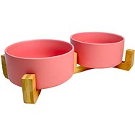 ANNAM Ceramic bowl with wooden base 15,5 cm, pink - Dog Bowl