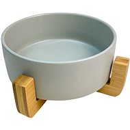ANNAM Ceramic bowl with wooden base 13 cm, grey - Dog Bowl