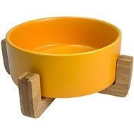 ANNAM Ceramic bowl with wooden base 13 cm, yellow - Dog Bowl