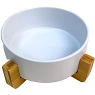 ANNAM Ceramic bowl with wooden base 13 cm, white - Dog Bowl
