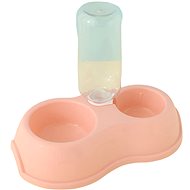 ANNAM Double bowl with water bottle holder 28.5 cm ( without bottle), pink - Dog Bowl