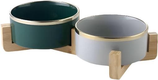 ANNAM Double bowl with wooden base 13 cm, default title - Dog Bowl
