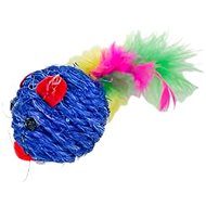 ANNAM Knitted mouse for cats with feathers 10 cm, blue - Cat Toy Mouse