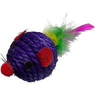 ANNAM Knitted mouse for cats with feathers 10 cm, purple - Cat Toy Mouse