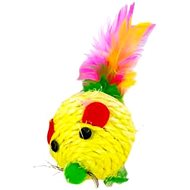 ANNAM Knitted mouse for cats with feathers 10 cm, yellow - Cat Toy Mouse