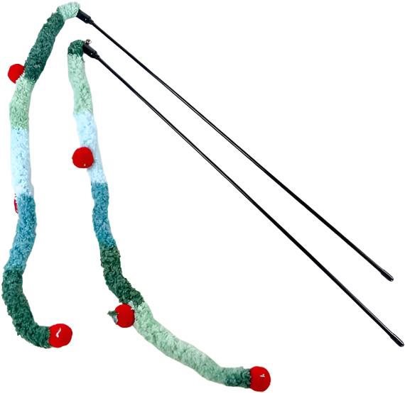 ANNAM Hairy cat teaser with bell 50 cm rod, green - Cat Toy