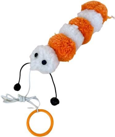 ANNAM Plush caterpillar with bell on a string 15 cm, orange - white - Cat Toy