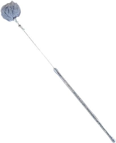 ANNAM Teaser with furry pompom and beads 40 cm, grey - Cat Toy