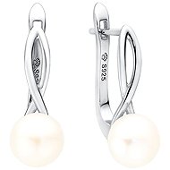 ANNA PERLY Women' s dangle earrings made of rhodium silver with a white pearl in a modern design - Earrings