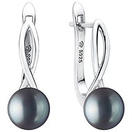 ANNA PERLY Women' s dangle earrings made of rhodium silver with a black pearl in a modern design - Earrings