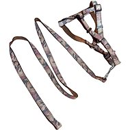 ANNAM Small reflective leash with harness, leash 150 cm, harness circumference 30-40 cm, brown - Leash