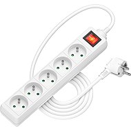 AlzaPower extension cord 230V 5 sockets switch 1.5m white - Extension Cable