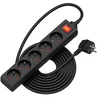 AlzaPower hosszabbító kábel 230V 5 aljzat, kapcsolóval 5m fekete - Hosszabbító kábel