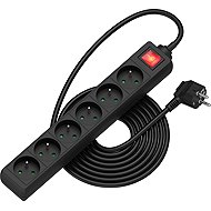 AlzaPower extension cord 230V 6 sockets switch 5m black - Extension Cable