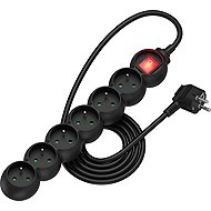 AlzaPower Arc extension cord 230V 6 sockets switch 2m black - Extension Cable