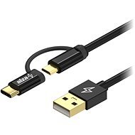 AlzaPower AluCore 2in1 USB-A to Micro USB/USB-C 1m fekete - Adatkábel
