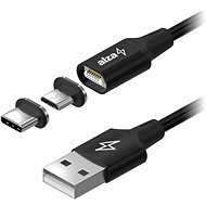AlzaPower MagCore 2in1 USB-C + Micro USB, 3A, 0,5m fekete - Adatkábel