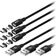 AlzaPower MagCore 2in1 USB-A to Micro USB/USB-C 60W 1m black, Multipack 3ks - Data Cable
