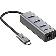 AlzaPower Metal USB hub USB-C (M) to 3× USB-A 3.0 (F) with RJ45 space grey - USB Hub