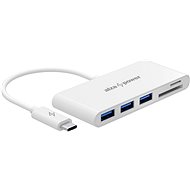 AlzaPower USB hub USB-C (M) to 3× USB-A 3.0 (F) and Card Reader white - USB Hub